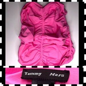 TAMMY MARS Pink Ruched Tube Top (OS) Strapless, Stretch, Lined Bra Top NWOT